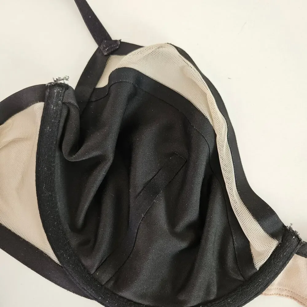Victoria's Secret Unlined Demi Bra 34DD‎ Black Nude Mesh